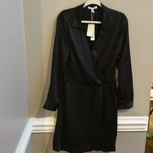 Steve Madden Washed Satin Faux Wrap Black Dress NWT Size XL